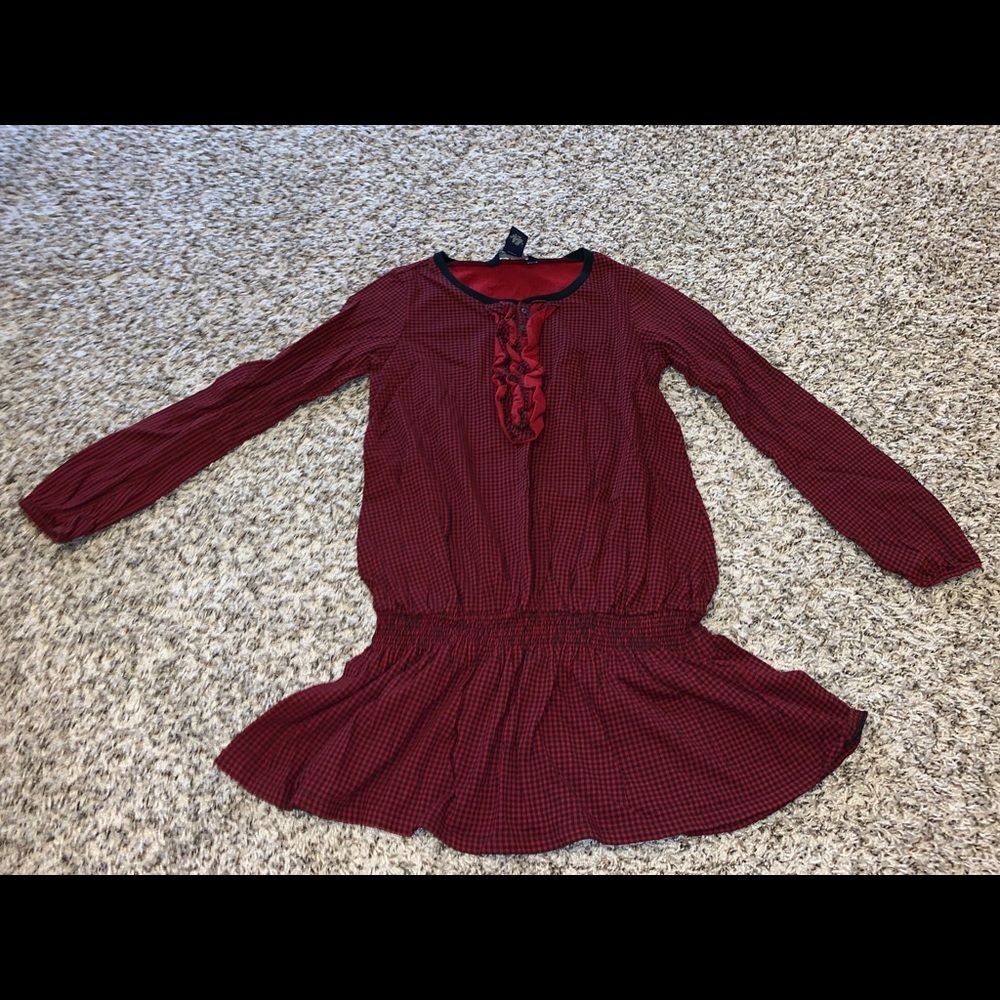 Ralph Lauren Girls Red Plaid Long Sleeve Dress Med